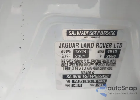 2015 Jaguar Xf 2.0T Premium z USA, uszkodzony, nr VIN SAJWA0FS6FPU65450